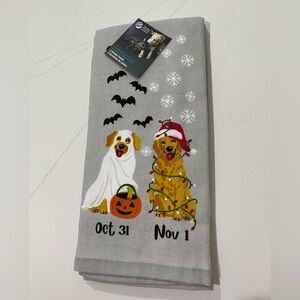 Holiday Dog Themed Gray Towel Golden Retriever two towels